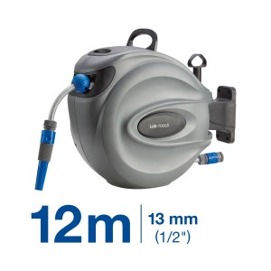 Set avvolgitubo da parete LUX 12 m, grigio, con tubo e riavvolgimento automatico.