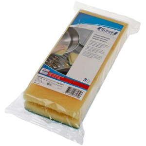 Éponges à récurer, lot de 3 : Éponge abrasive avec rainures pour les doigts pour les surfaces résistantes aux rayures.