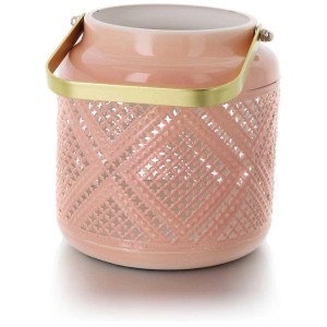 Lanterne en métal corail Balthasar Vibes avec motif et anse dorée, Ø 12 cm.