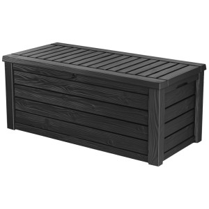 Keter Westwood box per cuscini, box universale antracite effetto legno, capacità 570 l.