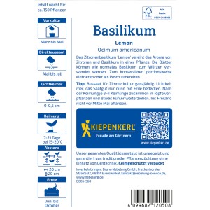 Kiepenkerl Graines de Basilic Citron : Sachet de graines de basilic citron pour plates-bandes, pots et culture intérieure.