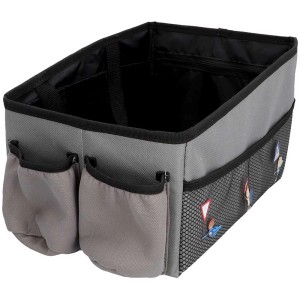Cartrend Organizer per sedile posteriore Kids Heroes grigio con scomparti e portabevande per interni auto.