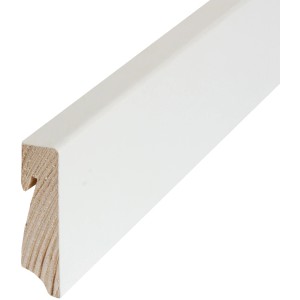 Plinthe en bois massif blanc, 58x16x2400 mm, pour une finition harmonieuse.