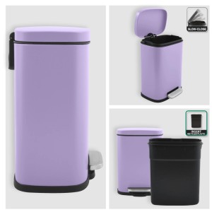 Spirella Pattumiera a pedale Akira, lavanda opaco, 5 l, con chiusura soft e secchio interno.