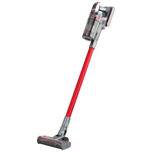 Aspirateur balai sans fil FliXXe T12 gris et rouge. Aspirateur avec technologie multi-cyclone et écran LED.
