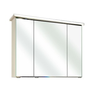 Armoire de toilette Pelipal Quantum Kompakt, blanc brillant, 90 cm de large, avec éclairage LED et trois portes miroir.