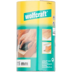 Rouleau de papier abrasif Wolfcraft, largeur 115mm, longueur 5m, grain 120, pour bois et métal.