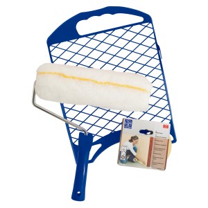 Set pittura LUX 4 pezzi: rullo con telaio, griglia e nastro adesivo per lavori di pittura.