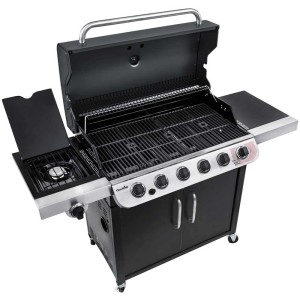 Barbecue a gas nero Char-Broil Convective 640 B con 6 bruciatori, fornello laterale e griglia scaldavivande.