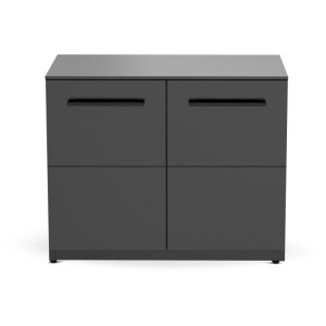 Cozze Aussenküchen Türmodul mit Tischplatte Elements, grauer Unterschrank mit zwei Türen.