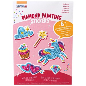 Glorex Diamond Painting set con 6 adesivi unicorno per creare e decorare.
