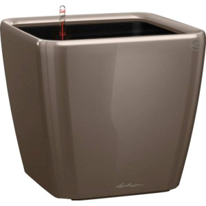 Pot de fleurs Lechuza Quadro Premium LS brillant, 43x43x40 cm, Taupe, avec système d'arrosage.