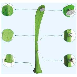 Doccia solare Steinbach Leaf 23 l con design a foglia per il giardino. Con soffione, miscelatore e rubinetto acqua fredda.