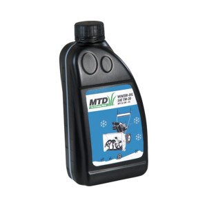 Huile d'hiver MTD SAE 5W-30 1 l pour fraises à neige, bouteille d'huile noire.