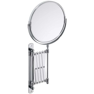 Specchio cosmetico Diaqua cromato, rotondo, Ø 17 cm, con braccio telescopico per montaggio a parete.