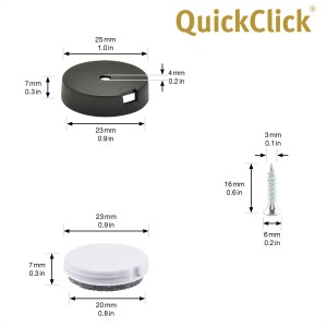 Wagner QuickClick Duo patins pour meubles, lot de 12 pièces : base, insert feutre/plastique, vis, Ø 25 mm.
