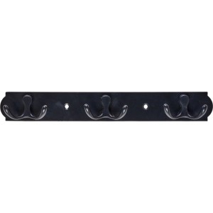 Hettich Garderobenleiste Typ 10, schwarz, aus Zinkdruckguss mit 3 Doppelhaken für Wandmontage.