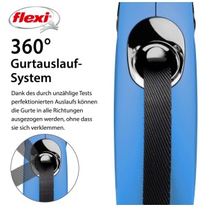 Guinzaglio avvolgibile Flexi New Classic blu, taglia S, 5 m, con nastro e sistema di guida del nastro a 360°.