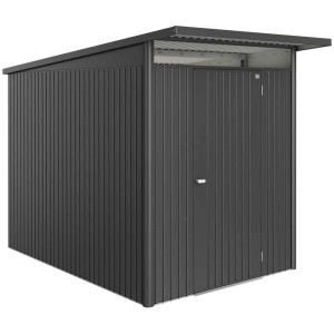 Abri de jardin Biohort AvantGarde Eco Gr. A3 en gris foncé métallisé avec toit monopente et porte standard.