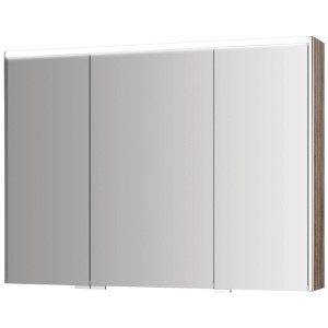 Armoire de toilette Jokey Alu III Chêne, 100cm de large, avec éclairage LED et trois portes miroir.
