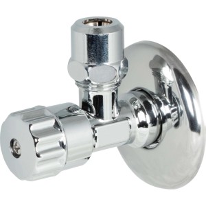 Robinet d'équerre LUX pour machine à laver avec rosace, chromé, pour lave-linge et lave-vaisselle.