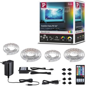 Set striscia LED TV Paulmann MaxLED 250 per TV da 55 pollici con telecomando e accessori.