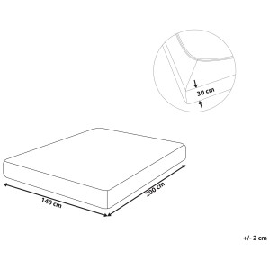 Illustration : drap-housse Janbu vert clair, 140 x 200 cm, coton, dessin détaillé avec dimensions.