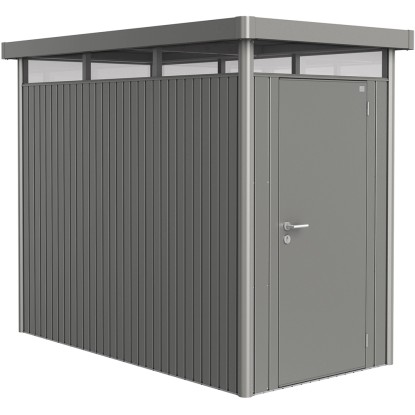 Biohort Metall-Gerätehaus HighLine Quarzgrau Metallic 3,5 m² Einzeltür seitlich
