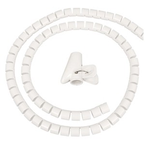 Gaine de câble Schönenberger blanche et flexible (Ø 15 mm, 2 m) avec clip pour gestion des câbles.