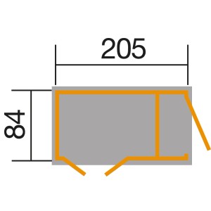 Plan Weka Multibox avec étagères, 205x84cm, toit monopente. Dimensions de l'abri de jardin.