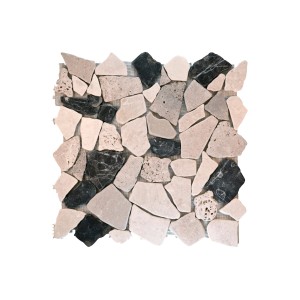 Mosaico Polygonal Biancone Travertino Marron, 30x30 cm, in pietra naturale nei toni del beige, grigio e marrone.