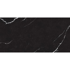 Piastrella da pavimento nera Nero in gres porcellanato, 60x30 cm, effetto marmo e finitura opaca.