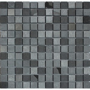 Mosaico in pietra naturale antracite Notte, 30x30 cm, pietre quadrate in varie tonalità di grigio.