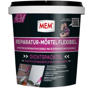 MEM Gummi-Mörtel 1kg für innen und außen, flexibler Spezialspachtel zur Reparatur von Rissen.