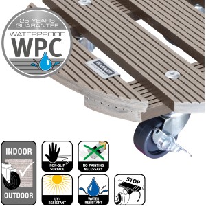 Wagner WPC sottovaso con ruote Ø 29cm color tortora con freni per uso interno ed esterno.