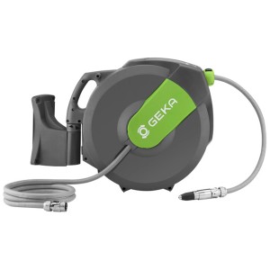 Geka Avvolgitubo a parete K25 con tubo da 25 m e supporto a parete, grigio/verde.