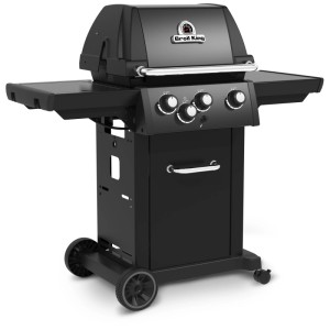 Broil King Royal 340 Shadow barbecue a gas, grill nero con ripiani laterali e tre bruciatori.