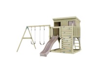 PolarPlay Spielturm Nils Doppelschaukel Kletterwand Rutsche Altrosa