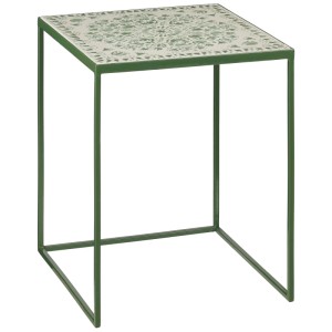 Table d'appoint verte Bologna de Mica Decorations en fer avec motif à carreaux, 48x38x38 cm.