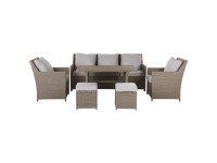 Beliani Lounge-Set Fonti 5-Sitzer Rattan Taupe mit Auflagen in Grau