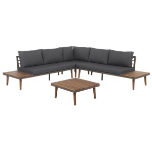 Beliani Canapé d'angle de jardin Corato 5 places gris avec table en acacia. Mobilier de jardin lounge.
