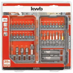 kwb Bitbox Impact L-Box, coffret d'outils de 39 pièces avec embouts, douilles et porte-embouts dans une mallette.