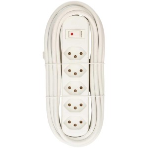 Bloc multiprise Basic Line blanc avec 5 prises type 13 et interrupteur.