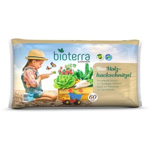 Bioterra Pacciame di legno bio, sacco da 60L per aiuole rialzate e giardini.