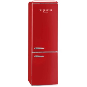 Roter Trisa Kühlschrank Frescolino Classic mit Gefrierfach, Standkühlschrank im Retro-Design.