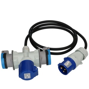 Rallonge CEE MaxCamp, 1,5 m, noire, avec fiche et prise CEE16 pour usage extérieur.