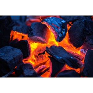 Carbonella di faggio svizzera grossa e incandescente per griglia e affumicatore. Calore uniforme.