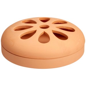 Porta spirale per incenso in terracotta marrone con motivo floreale per esterni.