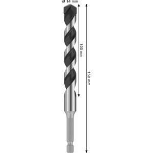 Punta per piastrelle Bosch Pro Hex-5, Ø 14 mm, lunghezza 150 mm, con gambo argentato.
