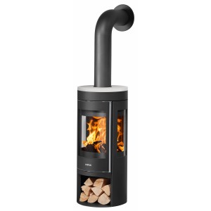 Poêle à bois Justus Mino Trios 2.0, acier noir, plaque supérieure grise, 5 kW, classe énergétique A+